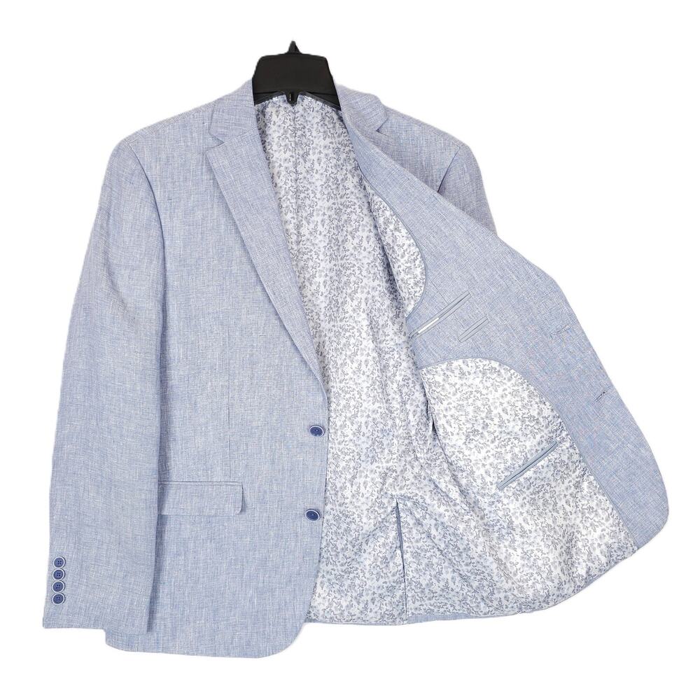 Bar III Mens Slim Fit Linen Sport Coat Blazer 42R Blue Solid NWT - Picture 2 of 7